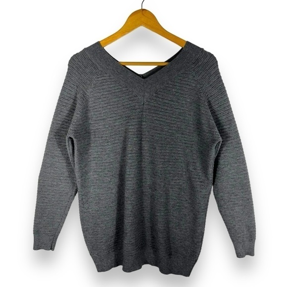 4 for $40 SALE!M Made In Italy Double V Neck Ribbed Sweater, Anthracite Grey, S - Picture 2 of 10